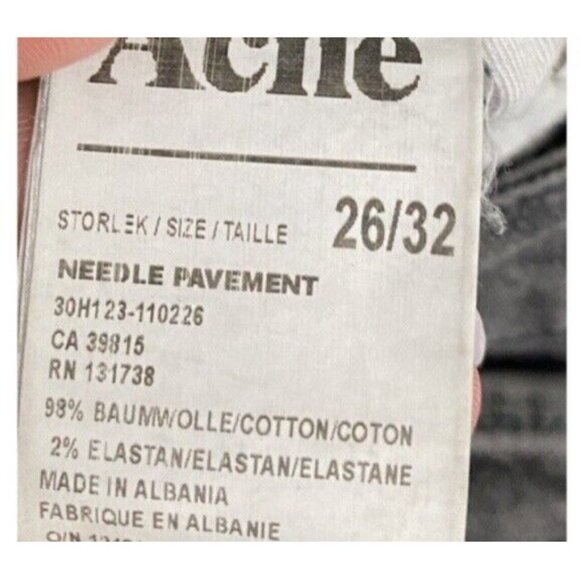ACNE Jeans Needle Pavement BLACK Women's Jeans Tapered Stretch 26x28 Measured - Picture 5 of 11